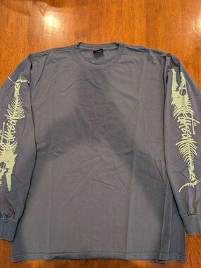 Stussy Men's Long Sleeve Tee Shirt Pigment Dyed Fish Bones Blue Size L
